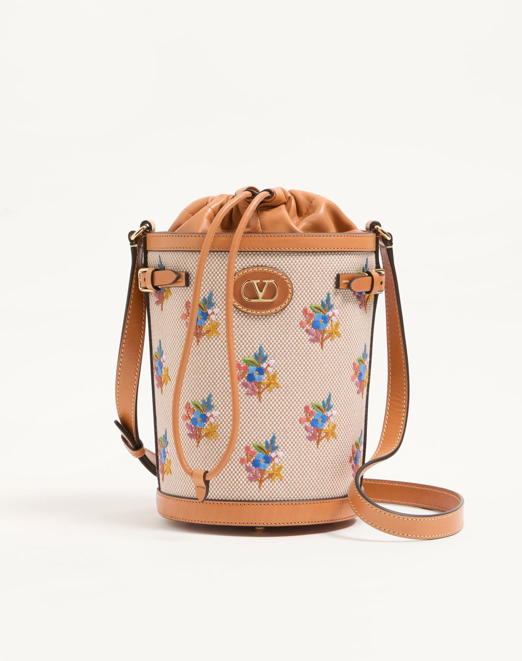 Valentino Garavani Antibes Canvas Embroidered Medium Bucket Bag