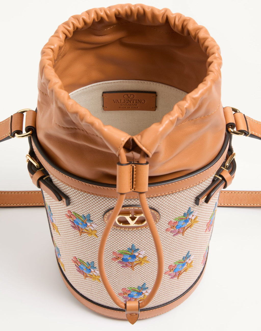 Valentino Garavani Antibes Canvas Embroidered Medium Bucket Bag