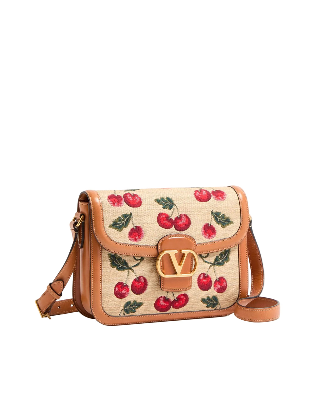 Valentino Garavani 9To5 Shoulder Bag In Jacquard Raffia With Cherryfic Motif
