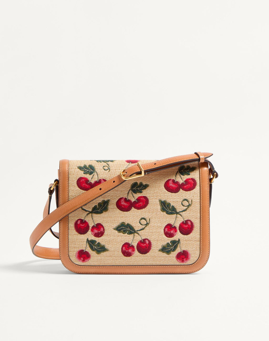 Valentino Garavani 9To5 Shoulder Bag In Jacquard Raffia With Cherryfic Motif