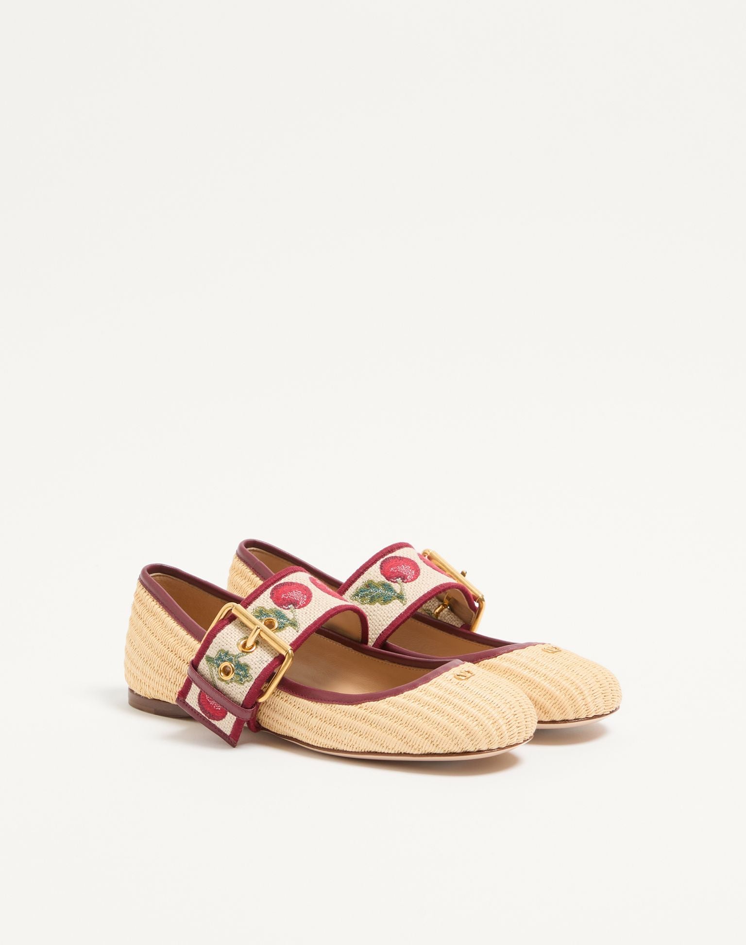 Mary-Jane Bribri Raffia Ballerina With Cherryfic Embroidery