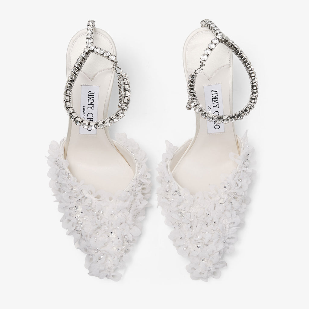 Saeda 100
Ivory Mesh Pumps with Petal Embroidery